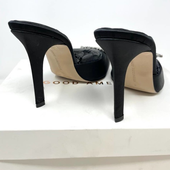 Good American Jeweled Satin Slipper Mules Heels In Black Size 9 NEW - Picture 11 of 15